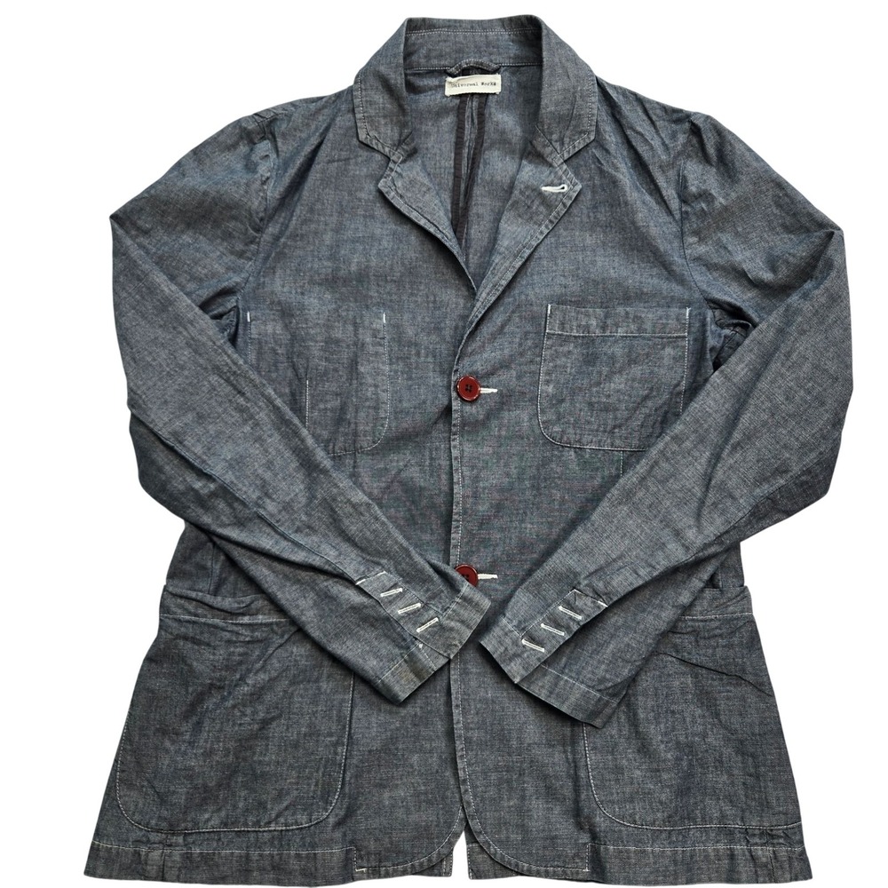 Universal Works Blazer Womens M Blue Chambray Lightweight Unlined Pockets Button